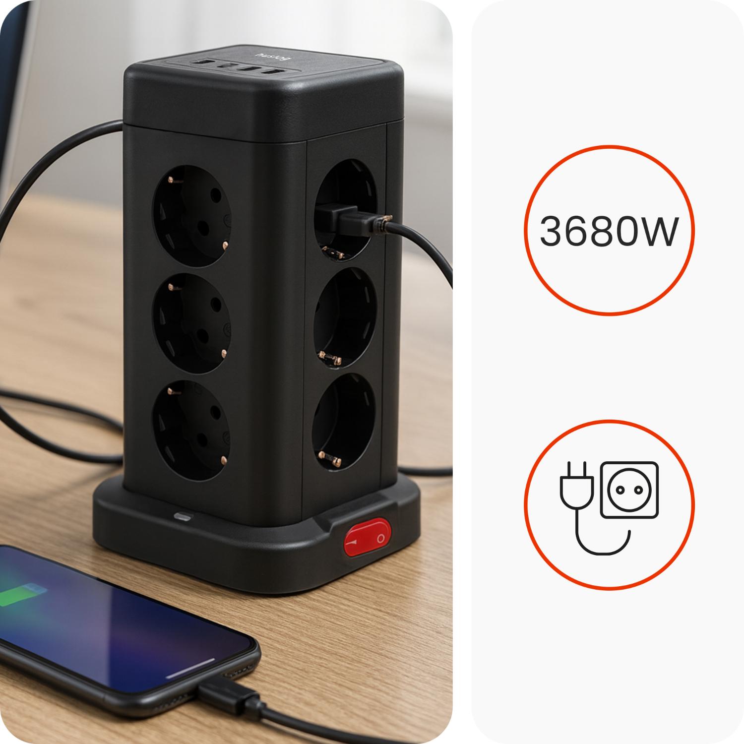 Huslog függőleges hálózati elosztó USB-A, USB-C porttal-3