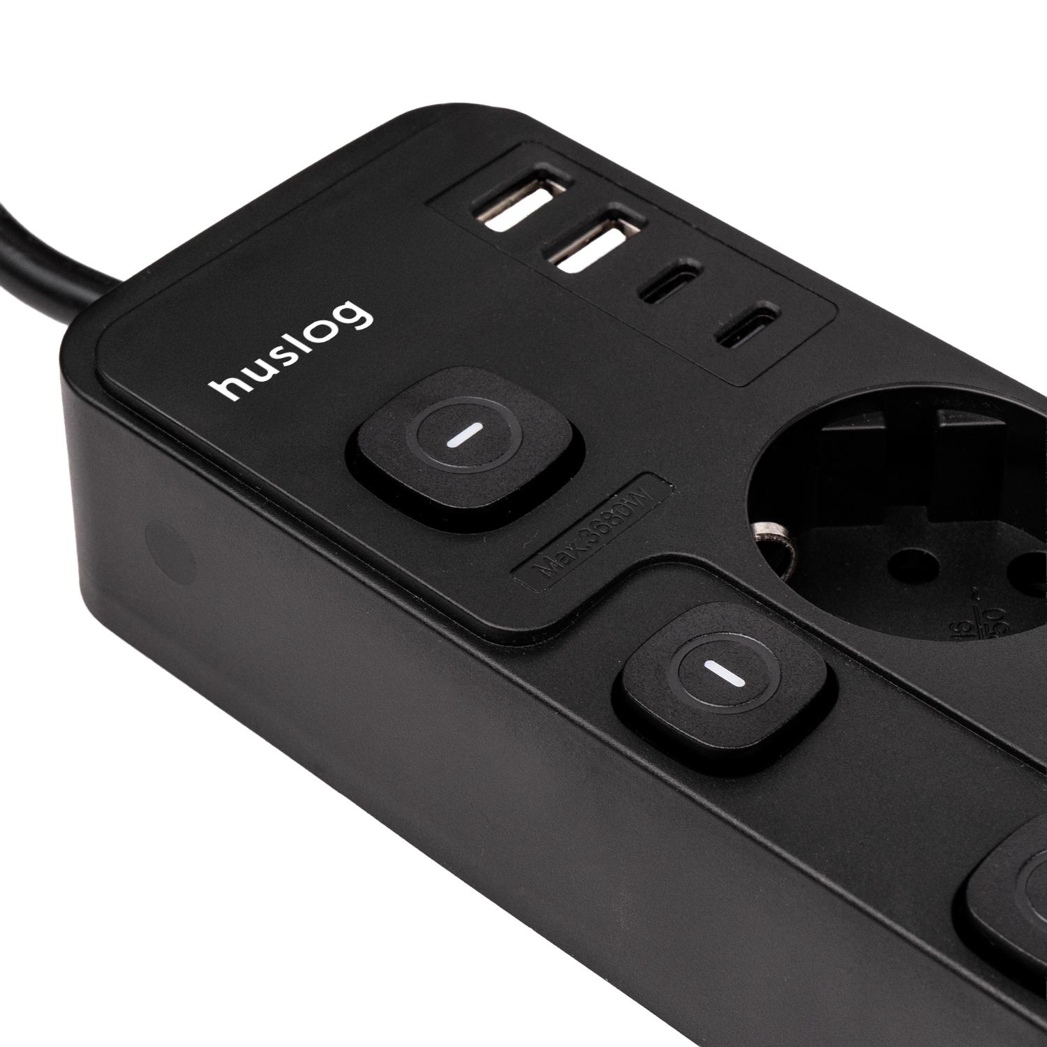 Huslog hálózati elosztó 5 kapcsolóval USB-A, USB-C porttal-7
