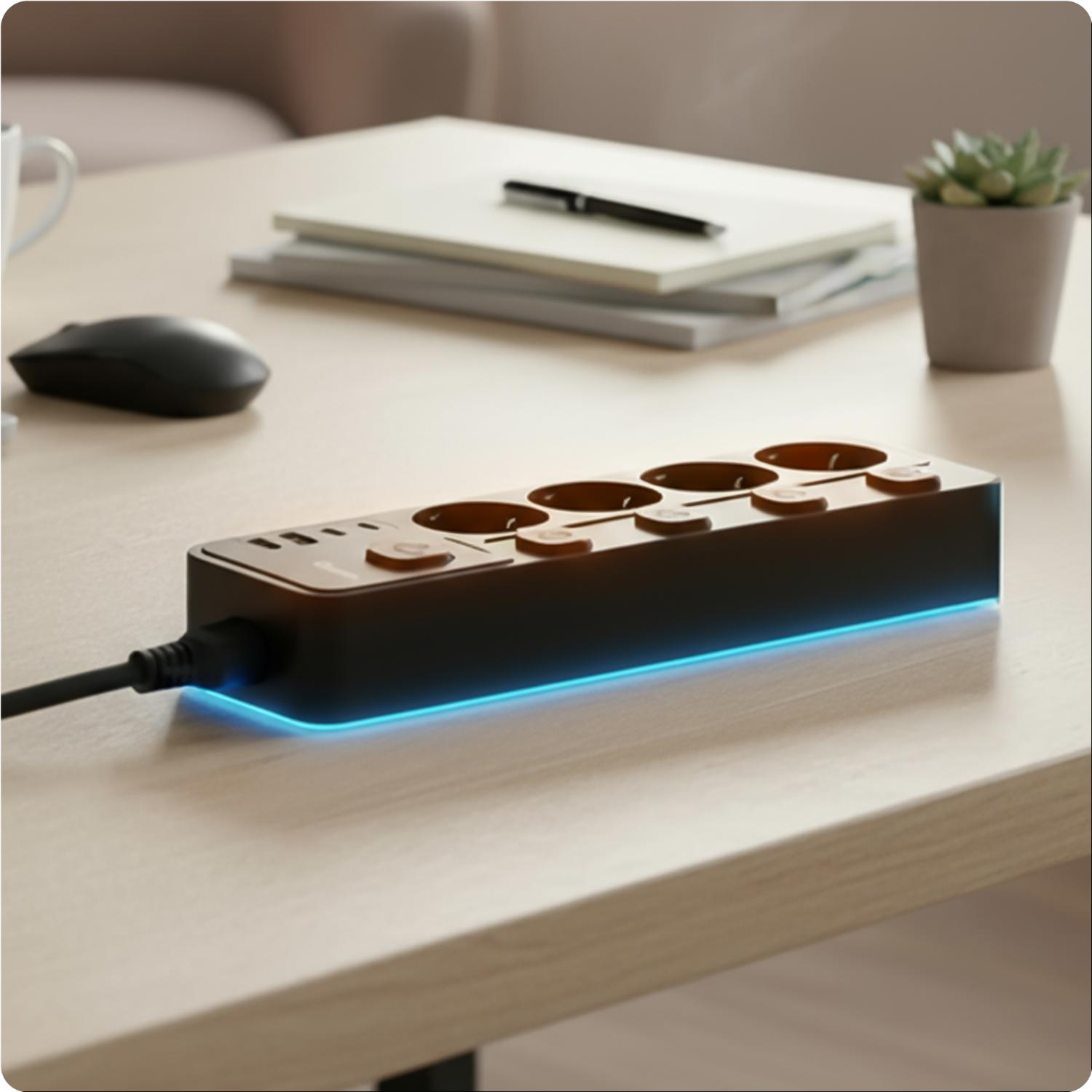 Huslog hálózati elosztó 5 kapcsolóval USB-A, USB-C porttal-4