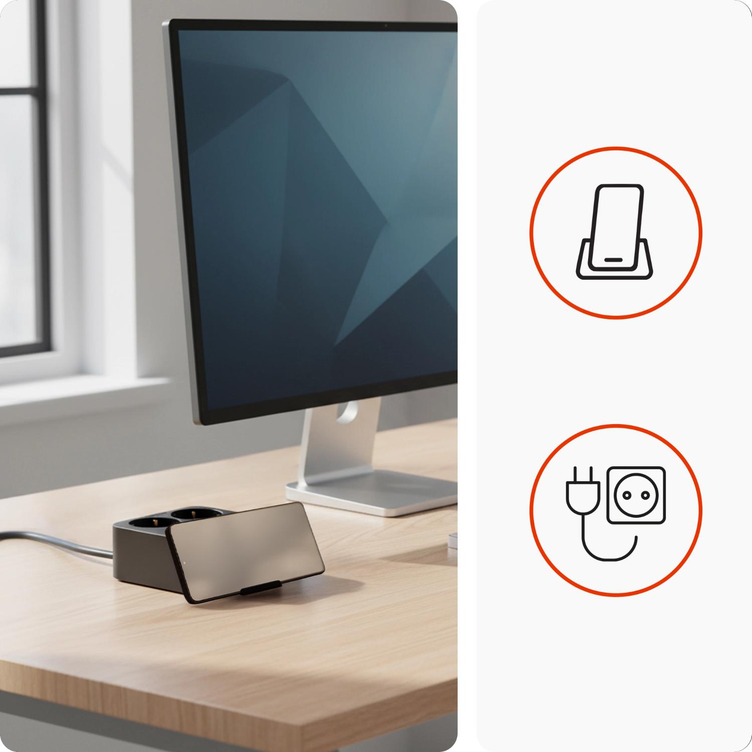 Huslog Power hálózati elosztó telefon tartóval HUS1055 USB-A, USB-C porttal-3