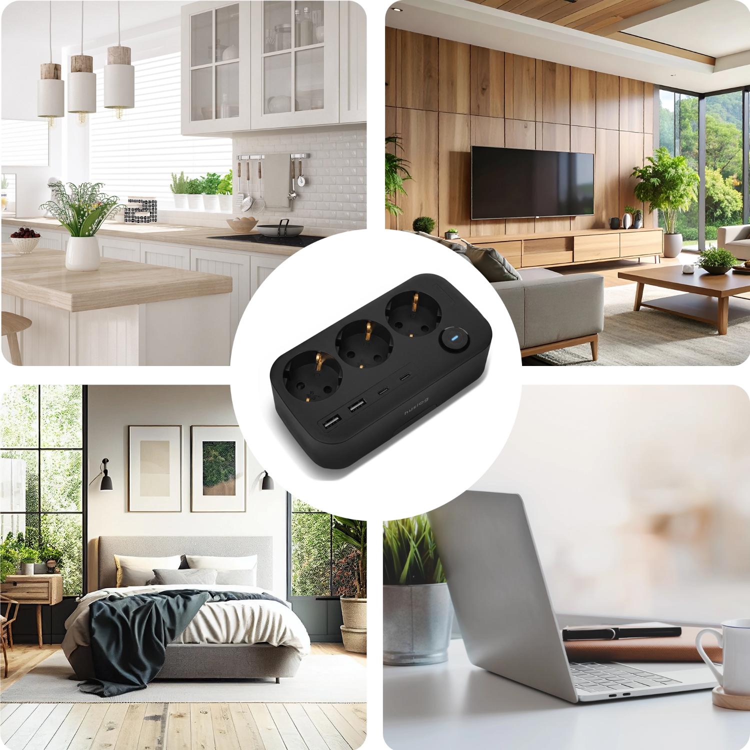 Huslog HUS1056 Hálózati elosztó telefontartóval USB-A, USB-C porttal-4