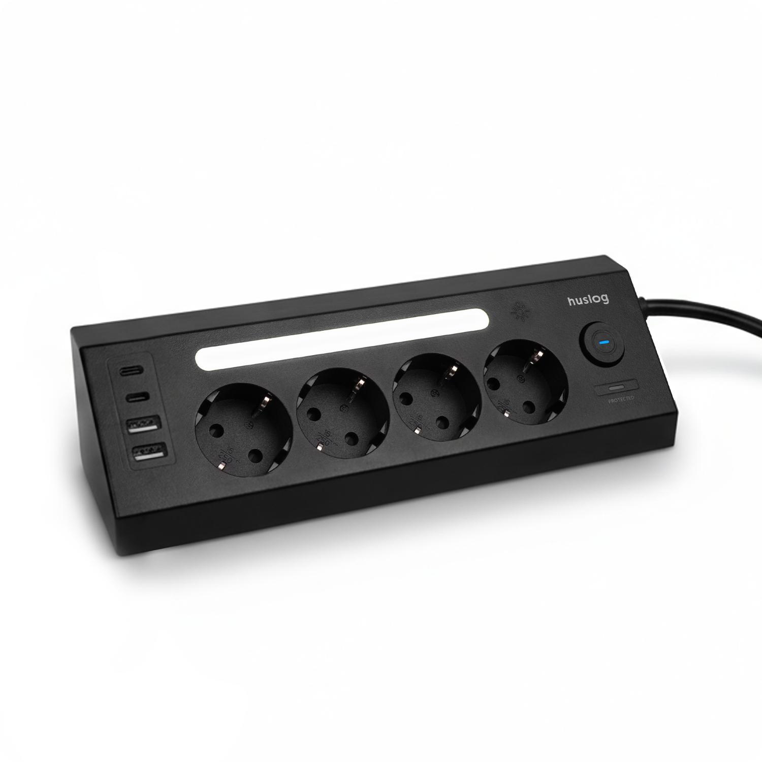 Huslog hálózati elosztó LED-del, USB-A, USB-C porttal-0
