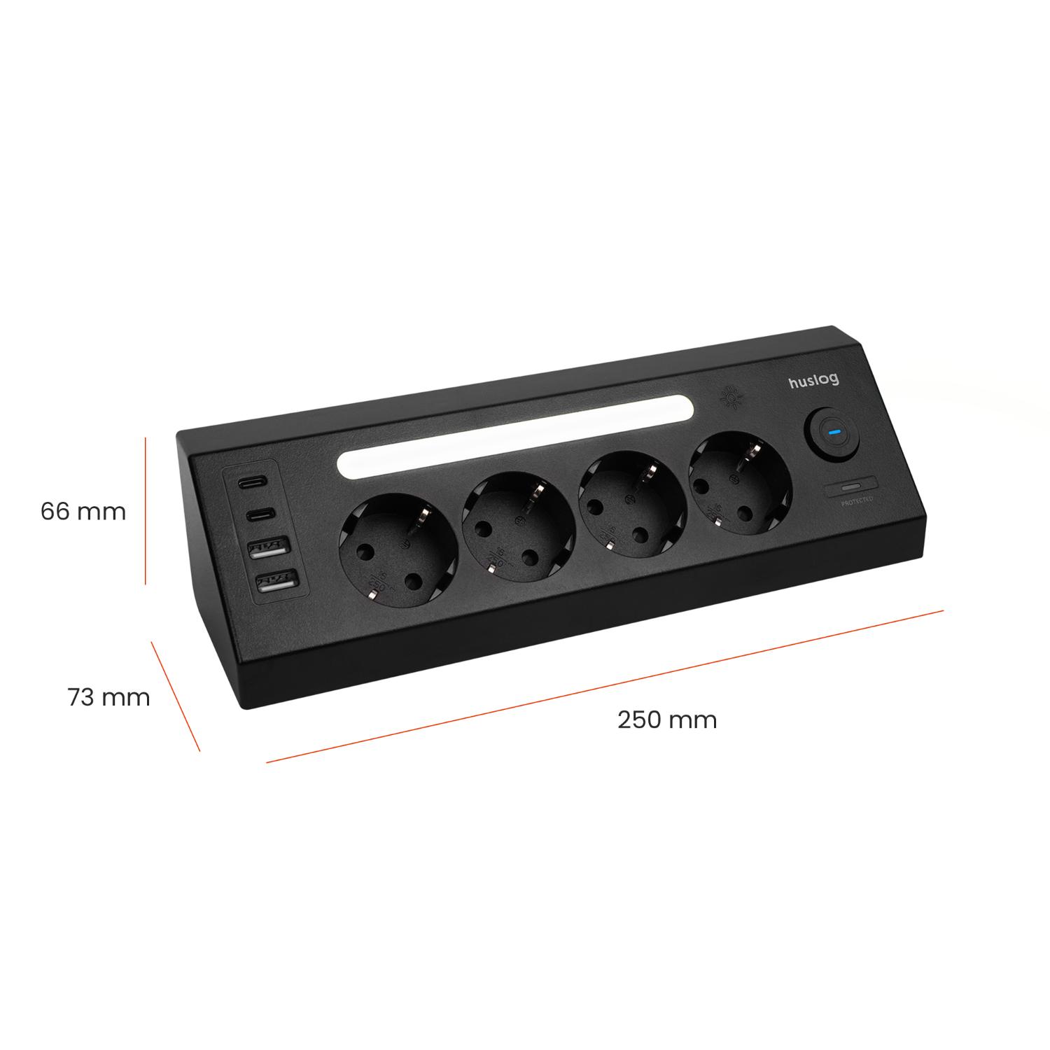 Huslog hálózati elosztó LED-del, USB-A, USB-C porttal-6