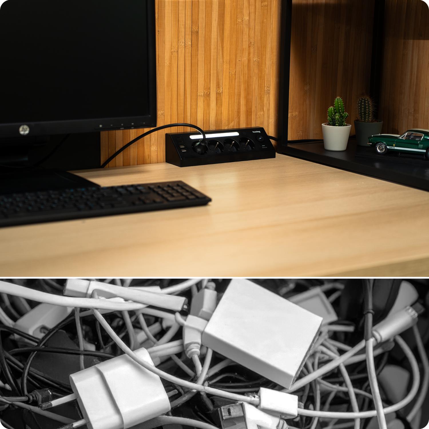 Huslog hálózati elosztó LED-del, USB-A, USB-C porttal-3