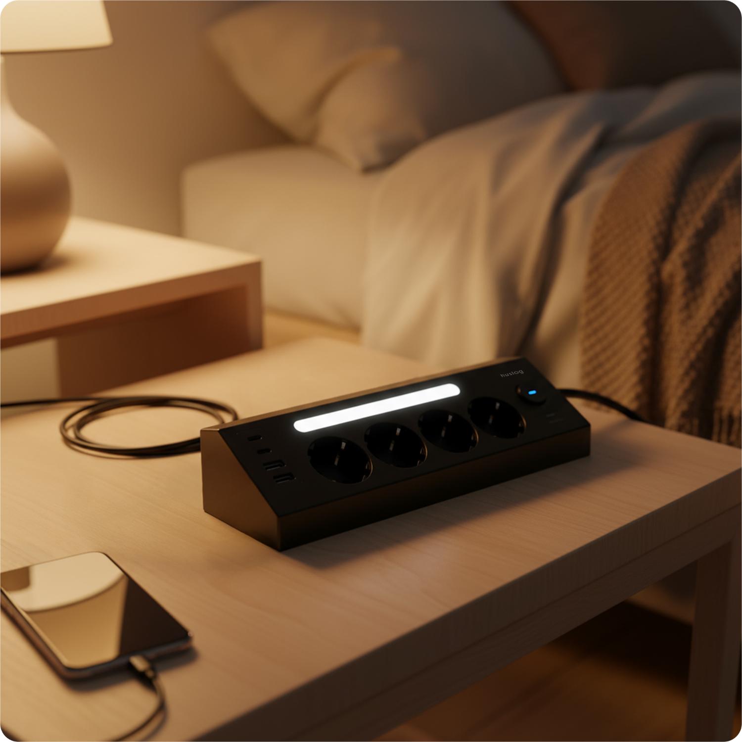 Huslog hálózati elosztó LED-del, USB-A, USB-C porttal-2