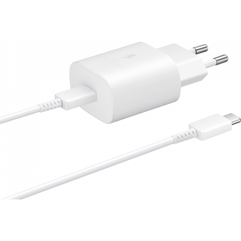Fali töltő Samsung EP-TA800W + DA705BWE, 25W, 3A, 1 x USB-C, USB-C kábel, Fehér GP-PTU021SOAWQ-0