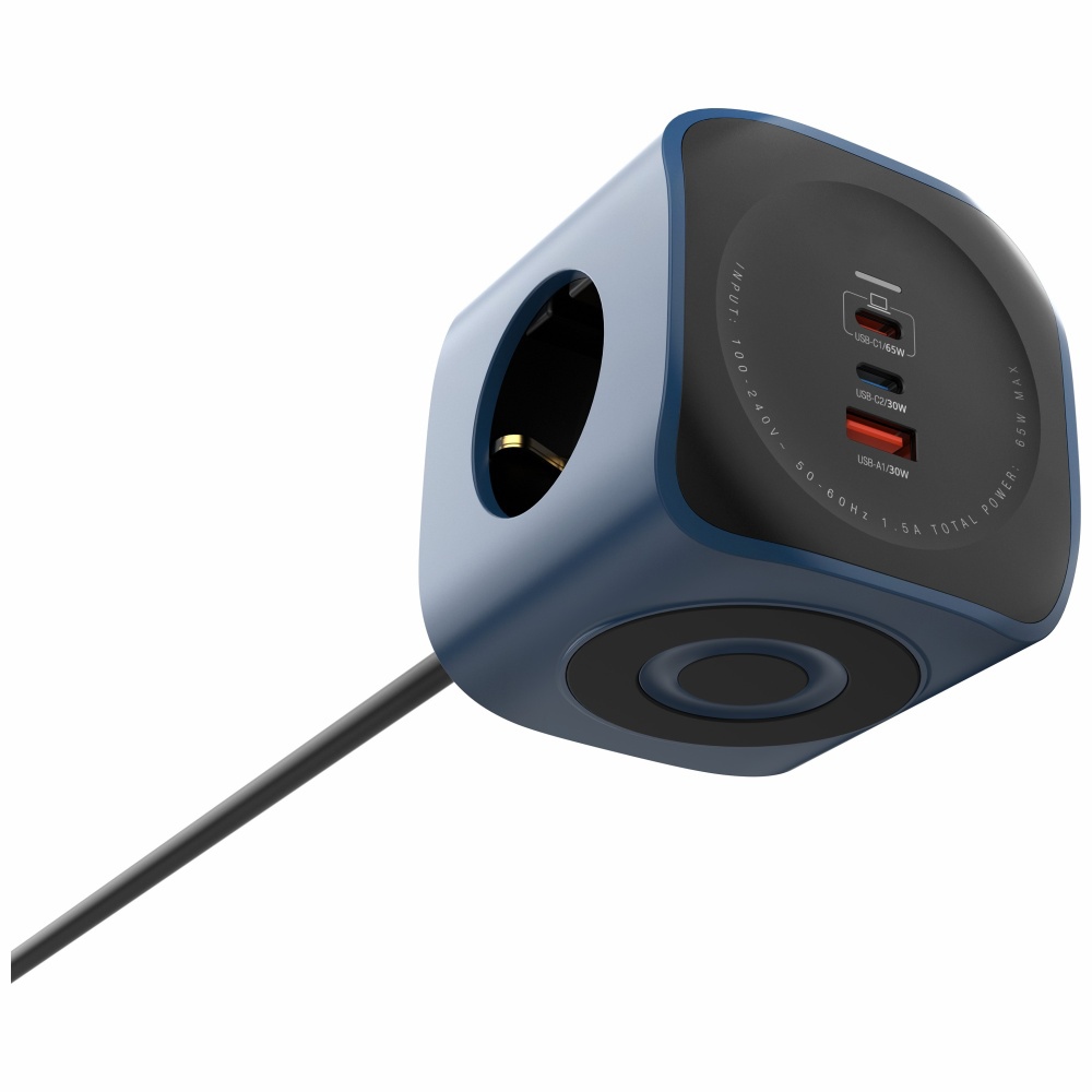 Cellline Power Socket Cube 6 az 1-ben 2500W USB/2xUSB-C 65W kék halózati elosztó-6
