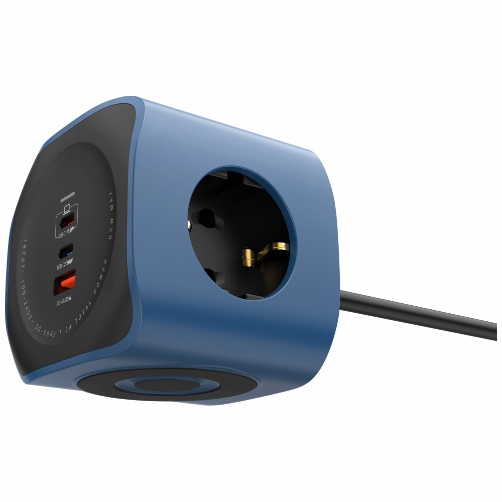 Cellline Power Socket Cube 6 az 1-ben 2500W USB/2xUSB-C 65W kék halózati elosztó-4