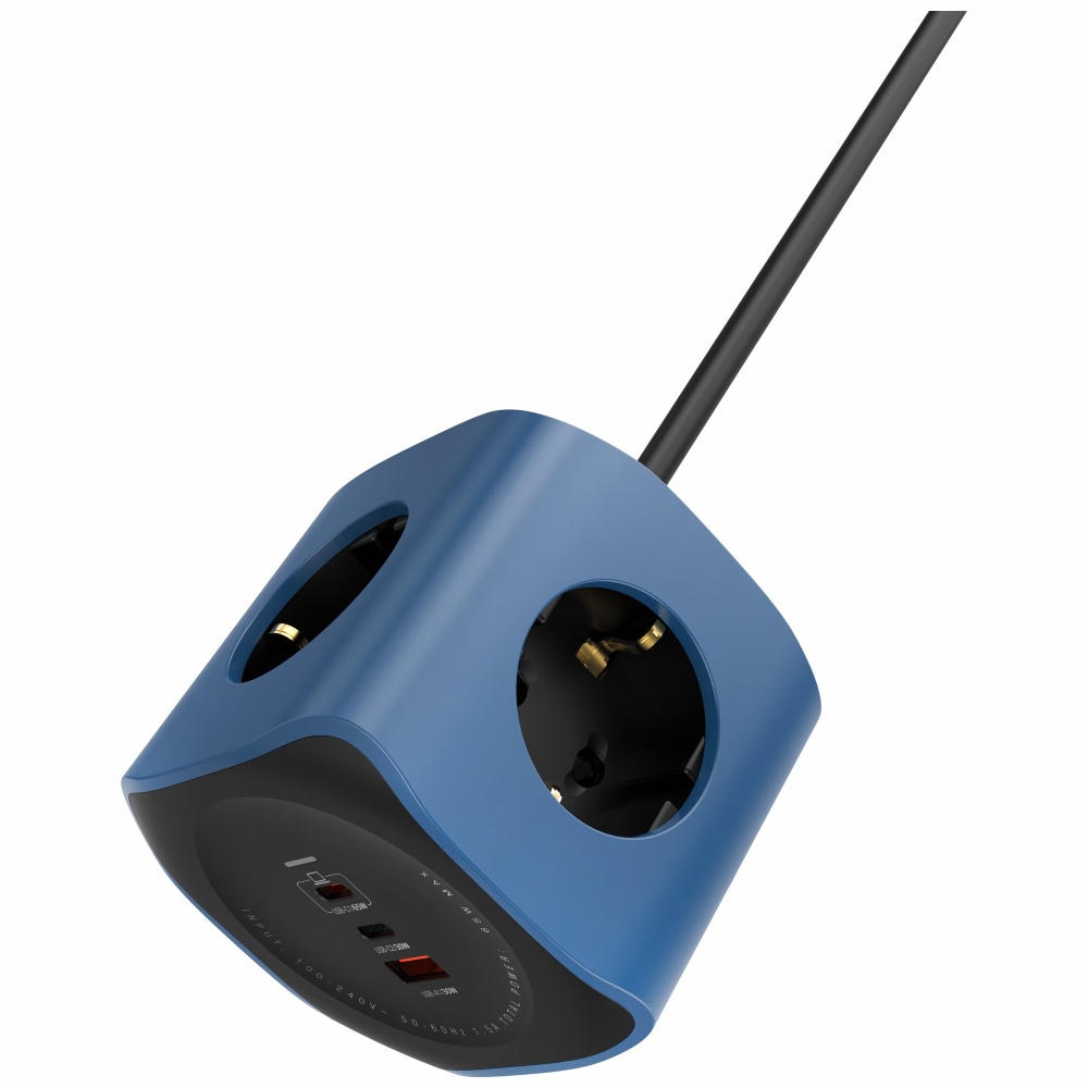 Cellline Power Socket Cube 6 az 1-ben 2500W USB/2xUSB-C 65W kék halózati elosztó-3