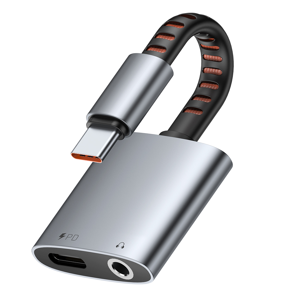 Mcdodo - Audio Adapter - USB-C to USB-C & DC 3.5mm, PD60W, Prémium Hangminőség, Alumínium Ötvözet/Nylon, 0.1m - Szürke DAC-0