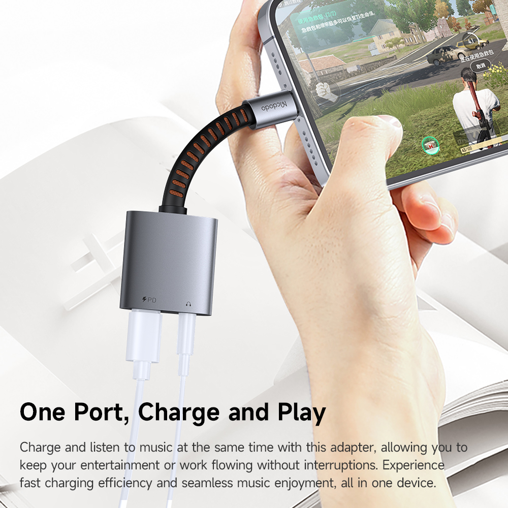 Mcdodo - Audio Adapter - USB-C to USB-C & DC 3.5mm, PD60W, Prémium Hangminőség, Alumínium Ötvözet/Nylon, 0.1m - Szürke DAC-5