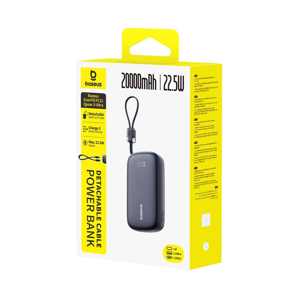 Baseus EnerFill FC21 Qpow3 Ultra Powerbank 20000mAh 22.5W kijelzővel és csatlakoztatott kábel - fekete-2