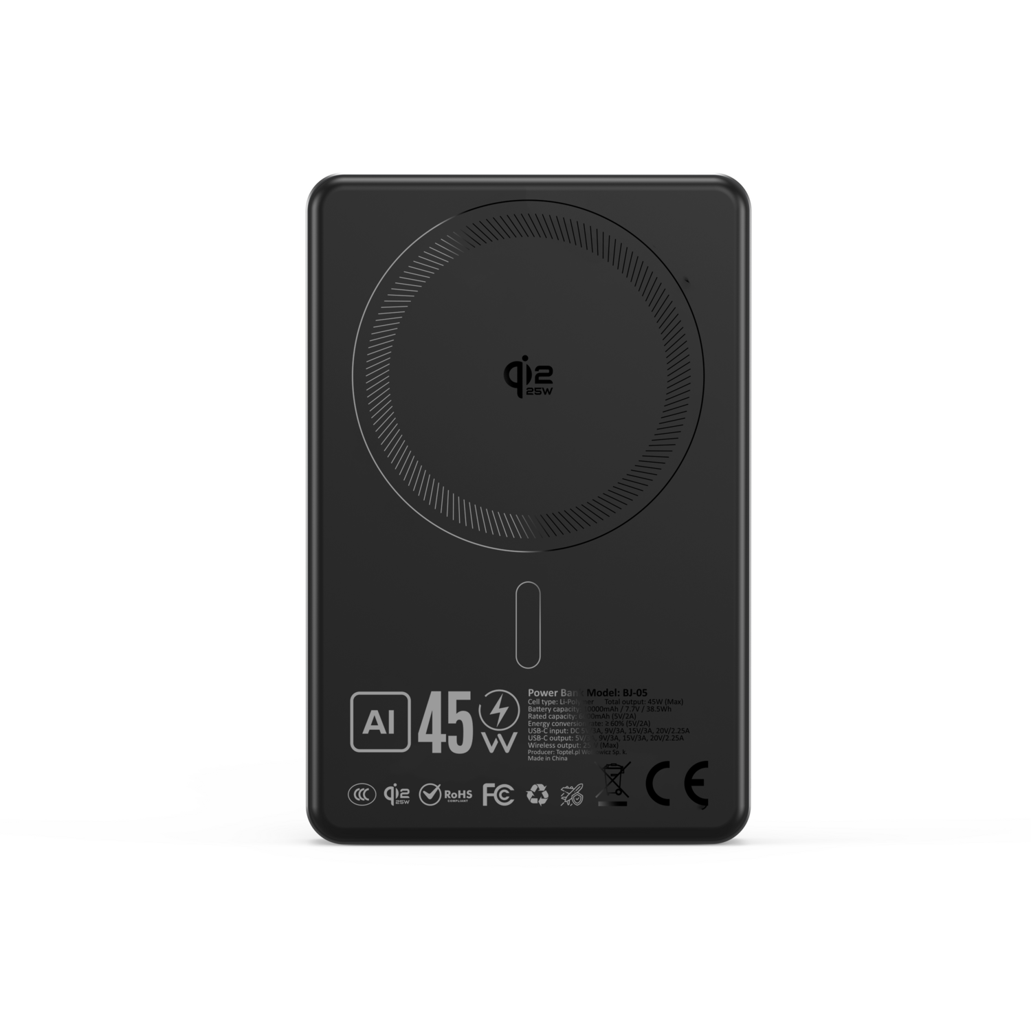Blavec Power Bank 10000mAh BJ-05 Ultra Gyors 16mm - Type C - Qi2.2 25W + PD 45W mágneses indukció Magsafe 2 az 1-ben (PBBJ05-QI22MC10B) fekete-7