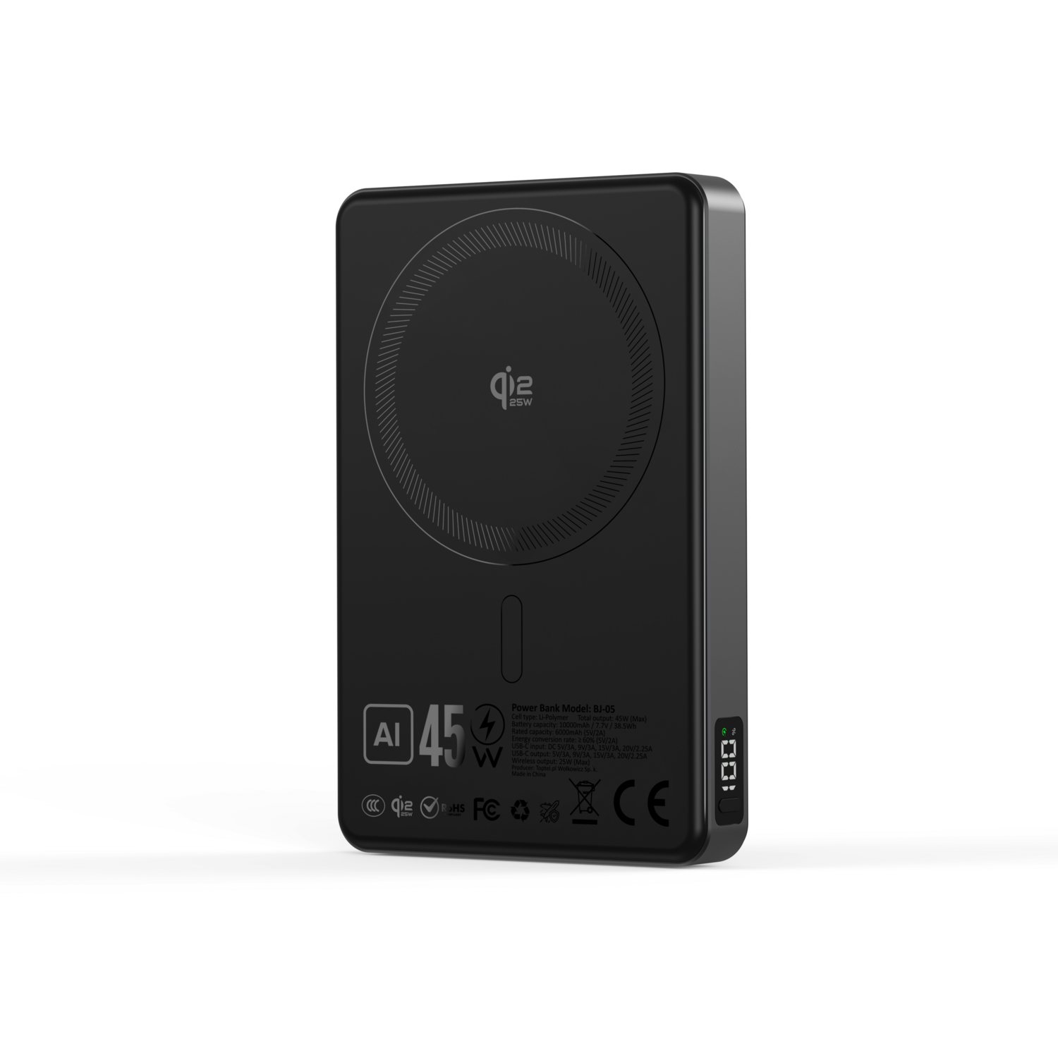 Blavec Power Bank 10000mAh BJ-05 Ultra Gyors 16mm - Type C - Qi2.2 25W + PD 45W mágneses indukció Magsafe 2 az 1-ben (PBBJ05-QI22MC10B) fekete-5