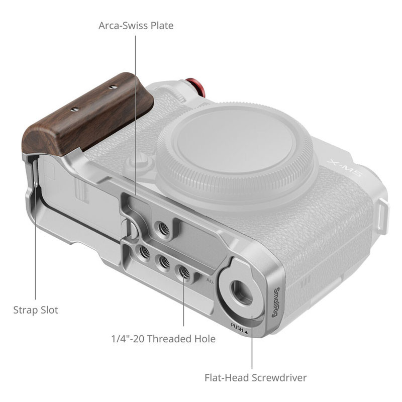 Smallrig 5261 L-Shape Mount Plate with Wooden Handle for Fujifilm X-M5 Silver-1