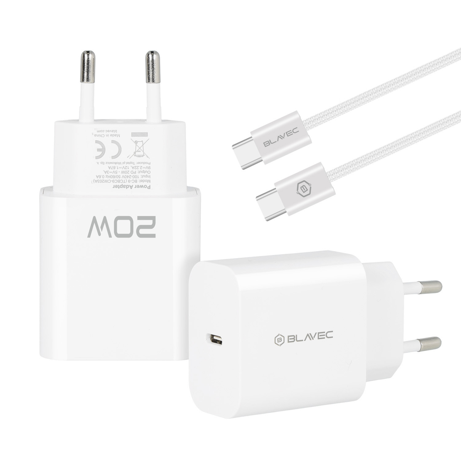 Blavec Hálózati töltő BC-9 - USB-C - PD 20W 3A USB-C - USB-C kábel (TCBC9-CW203A+CC) fehér-1