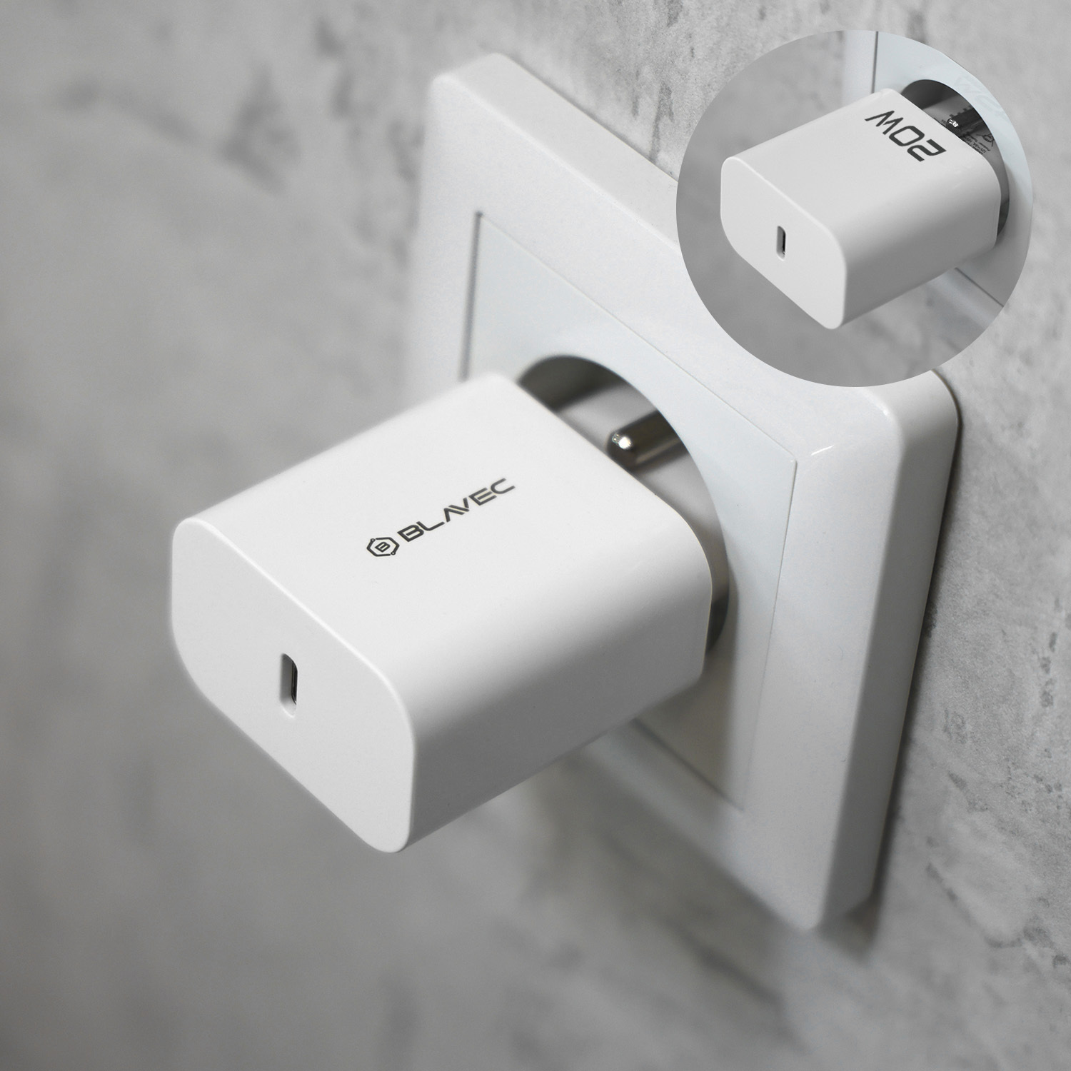 Blavec Hálózati töltő BC-9 - USB-C - PD 20W 3A USB-C - USB-C kábel (TCBC9-CW203A+CC) fehér-6