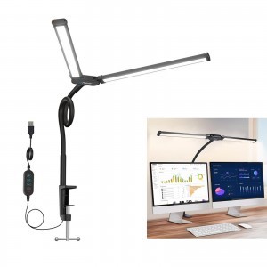 PULUZ rugalmas nyakú dupla fejű LED asztali lámpa csipesszel (fekete) PU498B