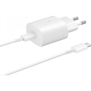 Fali töltő Samsung EP-TA800W + DA705BWE, 25W, 3A, 1 x USB-C, USB-C kábel, Fehér GP-PTU021SOAWQ