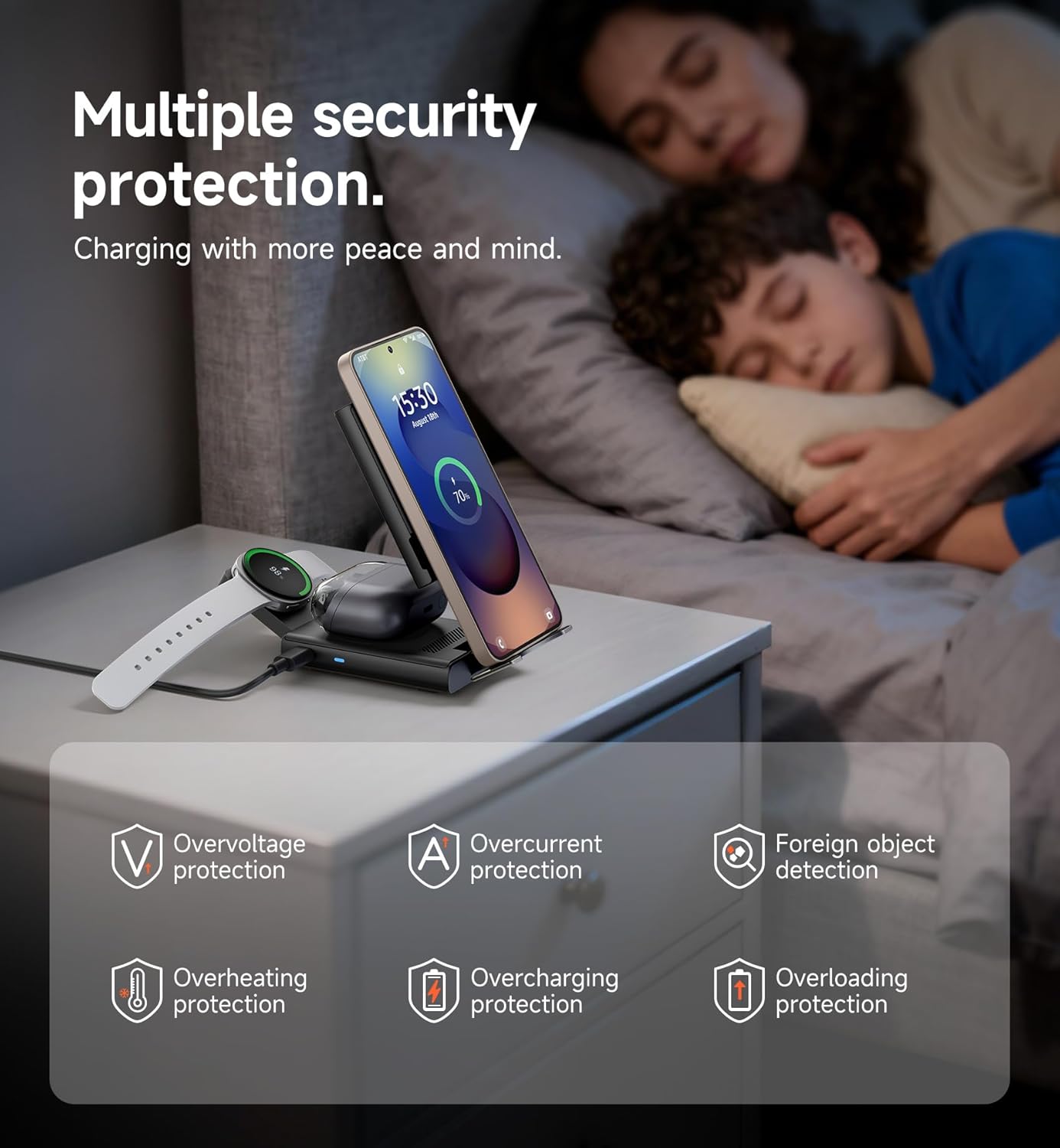 SURITCH 3in1 töltőállomás Samsunghoz, 15W összecsukható vezeték nélküli – Galaxy S26/S25/S24/S23/S22/S21/Z, Galaxy Watch 7/6/5/4/3 és Galaxy Buds, fekete (EU)-6