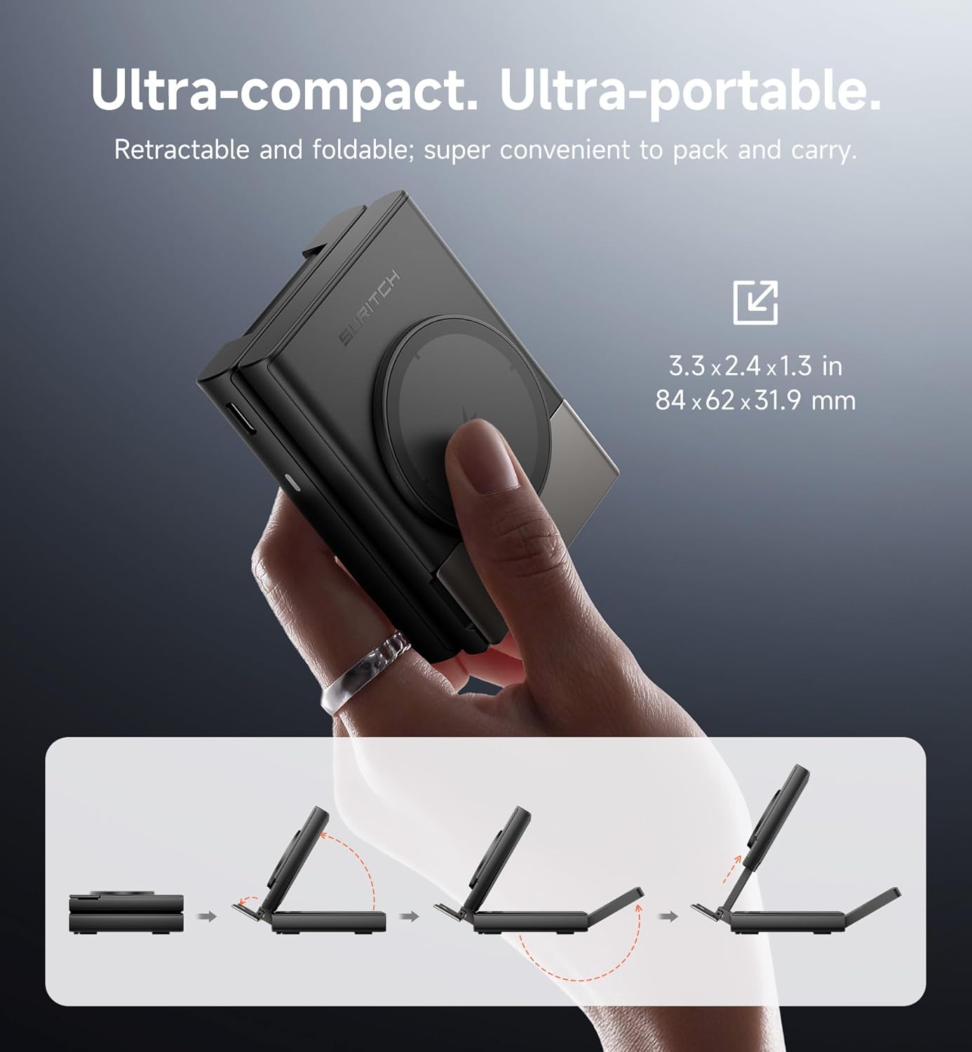 SURITCH 3in1 töltőállomás Samsunghoz, 15W összecsukható vezeték nélküli – Galaxy S26/S25/S24/S23/S22/S21/Z, Galaxy Watch 7/6/5/4/3 és Galaxy Buds, fekete (EU)-4