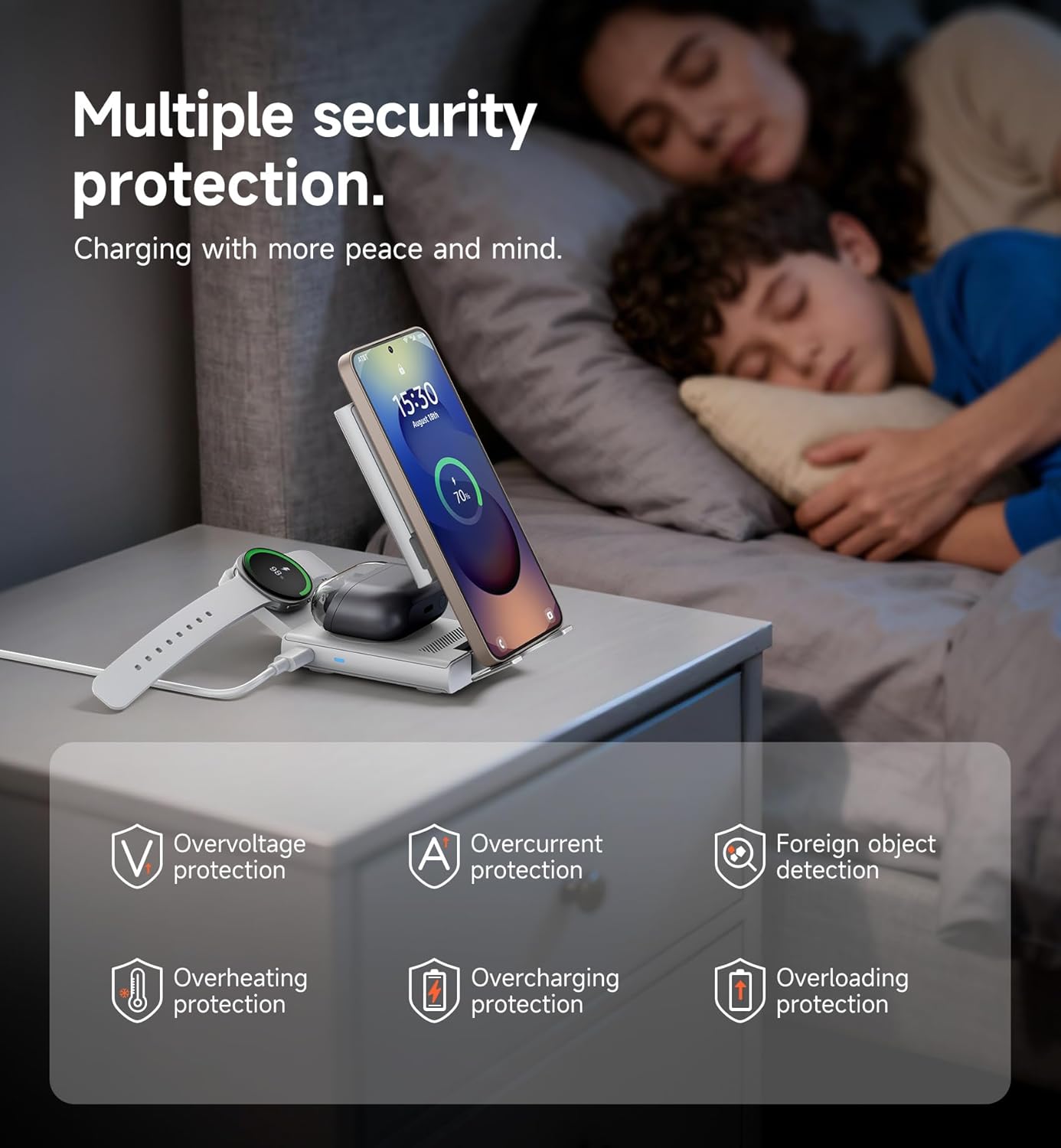 SURITCH 3in1 töltőállomás Samsunghoz, 15W összecsukható vezeték nélküli – Galaxy S26/S25/S24/S23/S22/S21/Z, Galaxy Watch 7/6/5/4/3 és Galaxy Buds, fehér (EU)-3