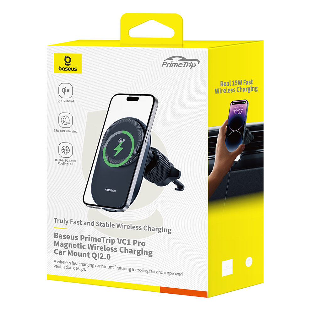 Baseus PrimeTrip VC1 Pro Vezeték nélküli autós tartó légbeömlőre, Type-C, 15W, Qi2, hűtőventilátorral - Fekete-6