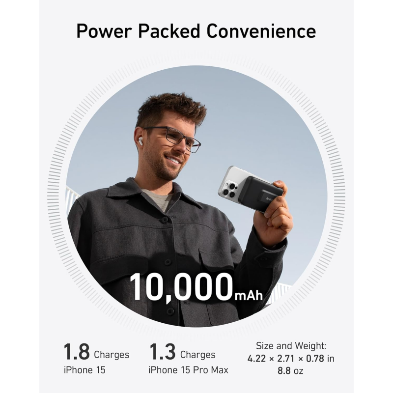 Powerbank Anker MagGo, 10000mAh, 27W, PD + FQI, Fekete A1654011-3