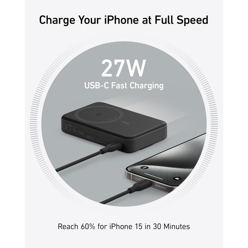 Powerbank Anker MagGo, 10000mAh, 27W, PD + FQI, Fekete A1654011-4