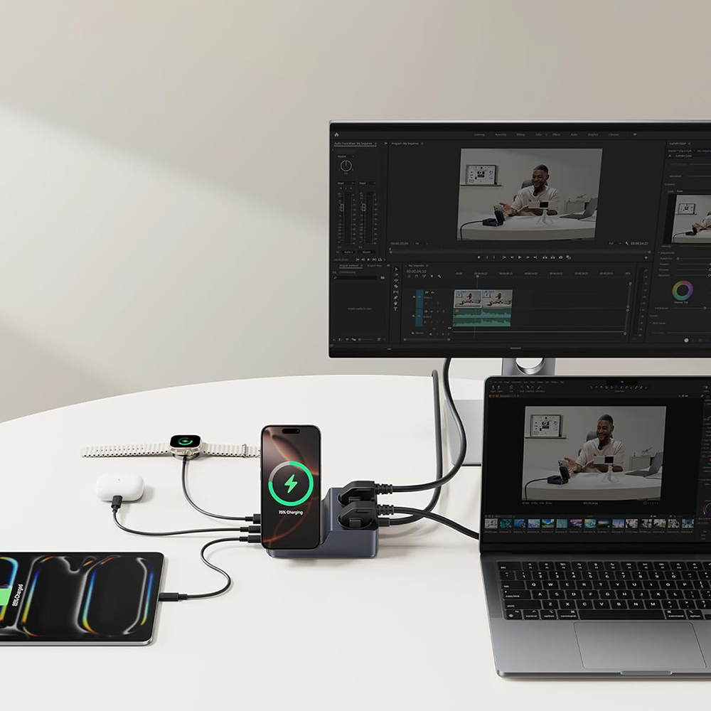 Baseus - 6 az 1-ben töltőállomás Nomos ND11 (E00078801123-00) - Mágneses Vezeték nélküli, 2x AC, 2x USB-C, USB, 67W - Kozmikus Fekete-3