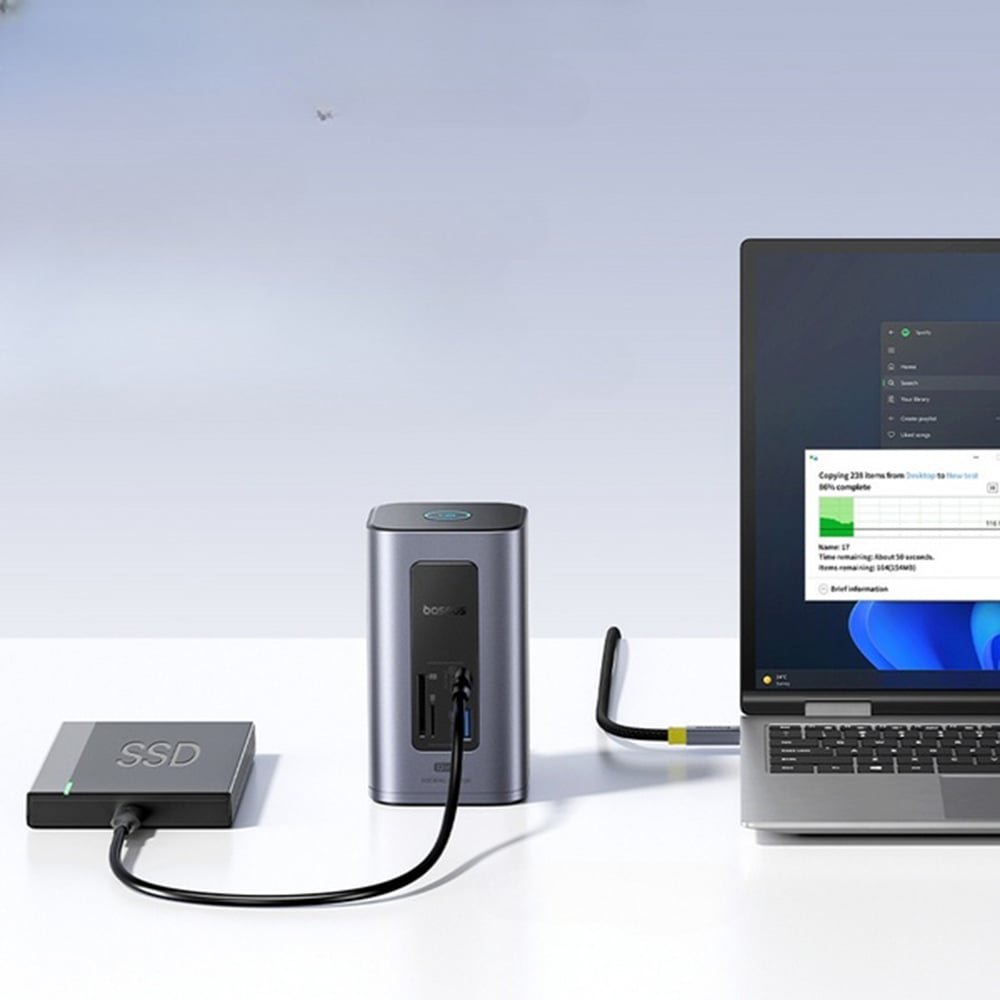 Baseus Dokkoló Állomás NU1 Air Spacemate - USB-C - 2x HDMI, 3x USB-C, 4x USB, RJ45, SD/TF - Űrszürke-3