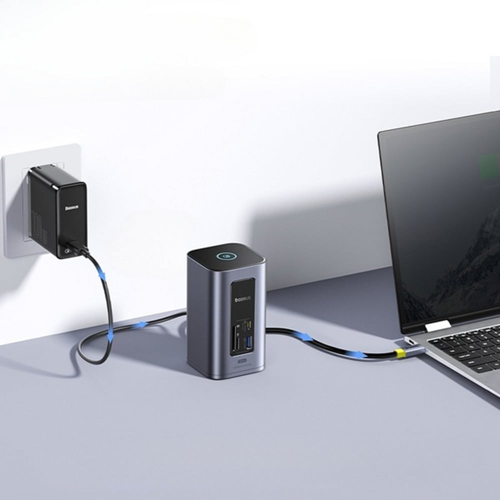 Baseus Dokkoló Állomás NU1 Air Spacemate - USB-C - 2x HDMI, 3x USB-C, 4x USB, RJ45, SD/TF - Űrszürke-4