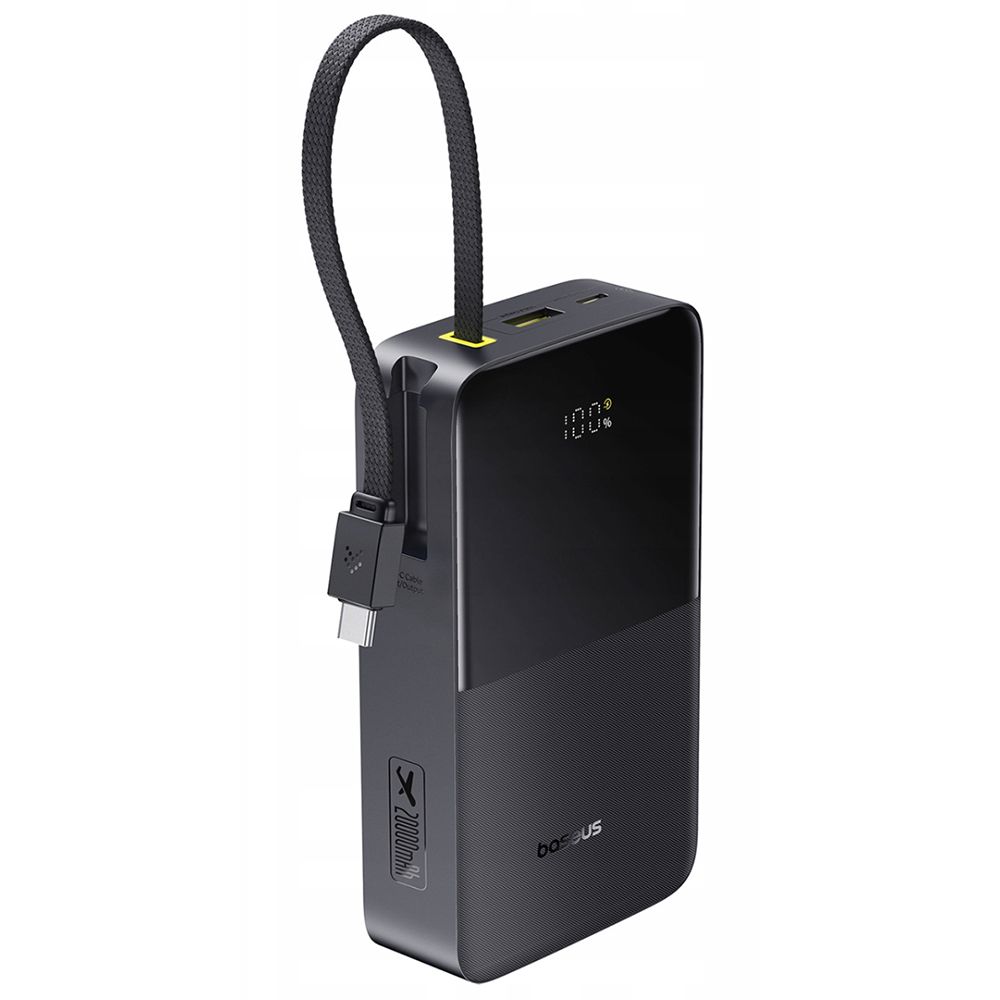 Baseus - EnerFill Bipow2 Pro Power Bank (E0027701) - beépített USB-C kábellel, 20000mAh, 22.5W, digitális kijelző - Kozmikus Fekete-0