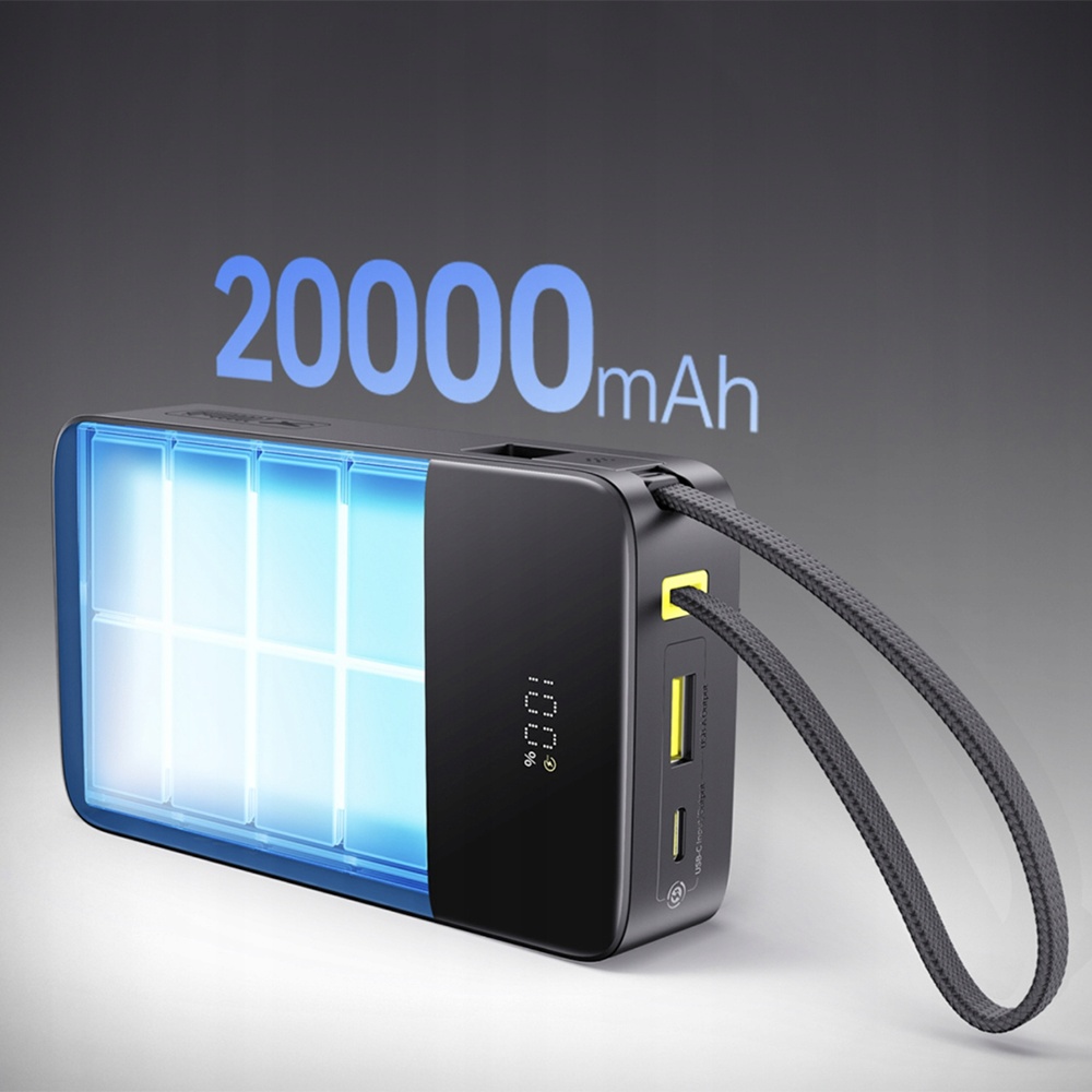 Baseus - EnerFill Bipow2 Pro Power Bank (E0027701) - beépített USB-C kábellel, 20000mAh, 22.5W, digitális kijelző - Kozmikus Fekete-3