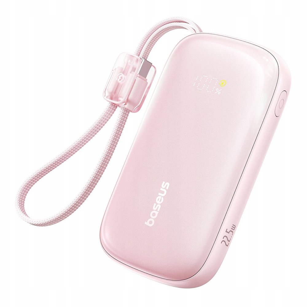 Baseus EnerFill FC21 Qpow 3 Ultra Power Bank levehető kábellel, 10000mAh, 22.5W, Digitális Kijelző - Nebula Pink-0