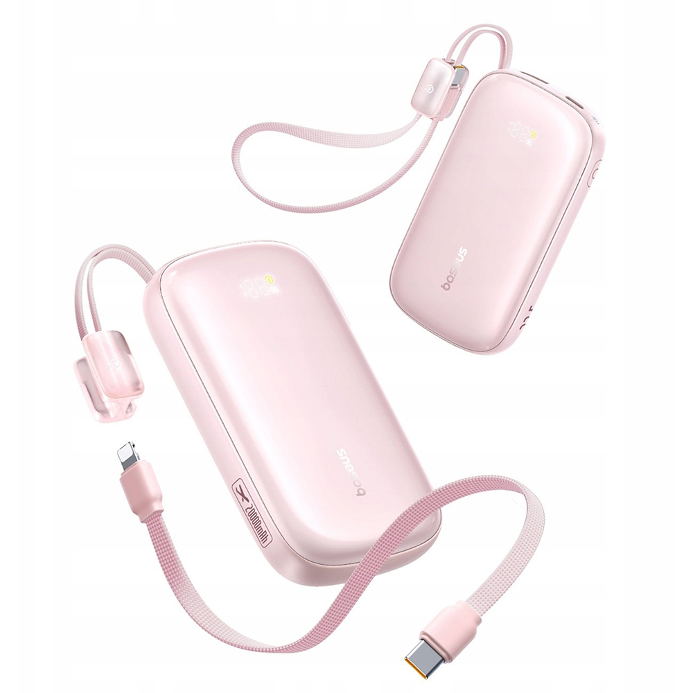 Baseus EnerFill FC21 Qpow 3 Ultra Power Bank levehető kábellel, 10000mAh, 22.5W, Digitális Kijelző - Nebula Pink-1