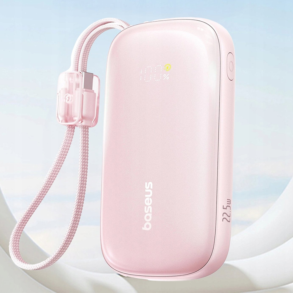 Baseus EnerFill FC21 Qpow 3 Ultra Power Bank levehető kábellel, 10000mAh, 22.5W, Digitális Kijelző - Nebula Pink-3