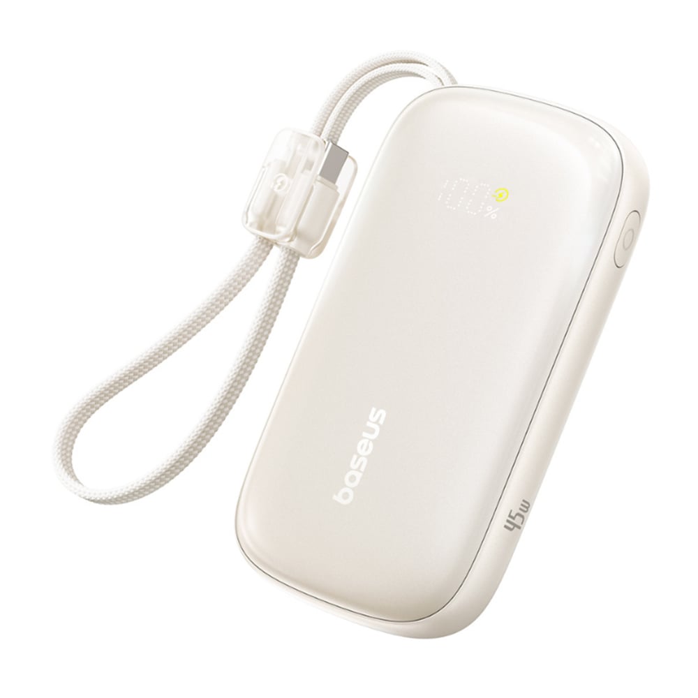 Power Bank EnerFill FC21 Qpow 3 Ultra Baseus - levehető kábellel, 20000mAh, 45W, digitális kijelző - Natúr Titán-0