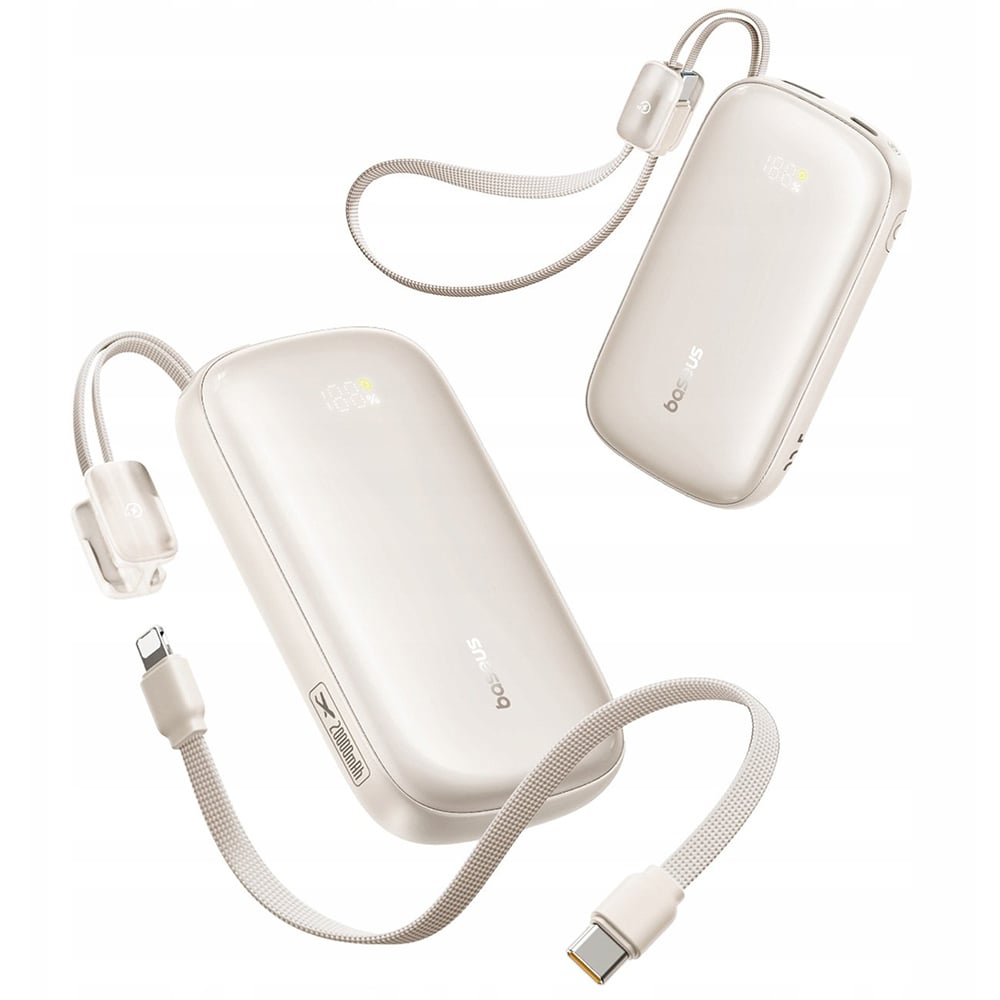 Power Bank EnerFill FC21 Qpow 3 Ultra Baseus - levehető kábellel, 20000mAh, 45W, digitális kijelző - Natúr Titán-2
