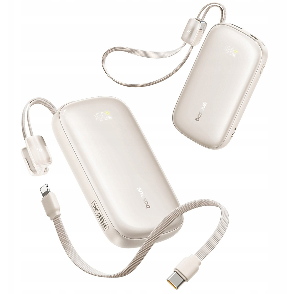 Power Bank Baseus EnerFill FC21 Qpow 3 Ultra (E0027Q01) - Levehető Kábellel, 10000mAh, 45W, Digitális Kijelző - Természetes Titán-2