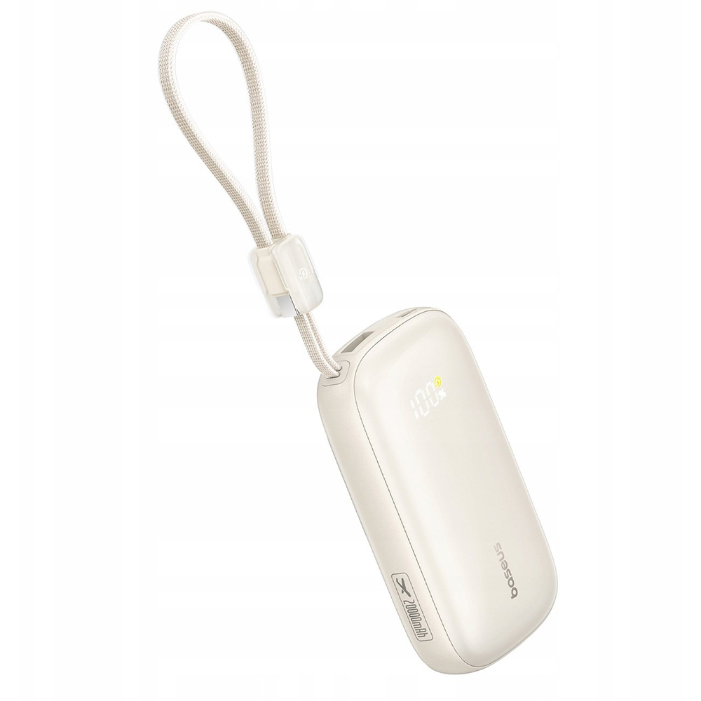 Power Bank Baseus EnerFill FC21 Qpow 3 Ultra (E0027Q01) - Levehető Kábellel, 10000mAh, 45W, Digitális Kijelző - Természetes Titán-1