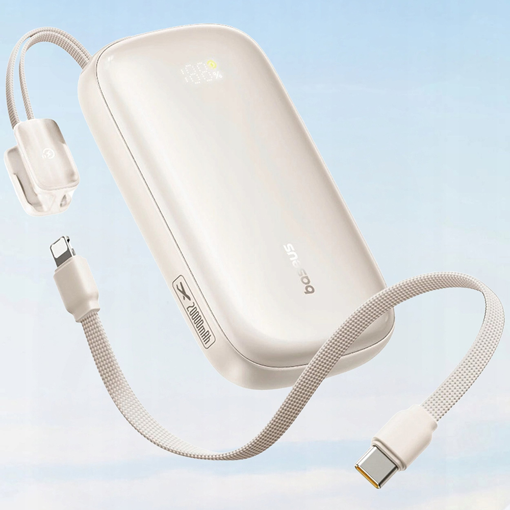 Power Bank Baseus EnerFill FC21 Qpow 3 Ultra (E0027Q01) - Levehető Kábellel, 10000mAh, 45W, Digitális Kijelző - Természetes Titán-3