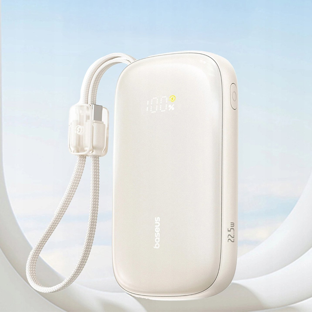 Power Bank Baseus EnerFill FC21 Qpow 3 Ultra (E0027Q01) - Levehető Kábellel, 10000mAh, 45W, Digitális Kijelző - Természetes Titán-4