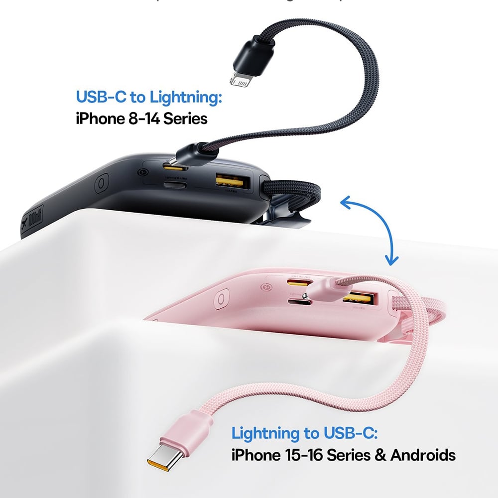 Baseus - Power Bank EnerFill FC21 Qpow 3 Ultra (E0027Q02) - Leválasztható Kábellel, 10000mAh, 45W, Digitális Kijelző - Nebula Rózsaszín-2