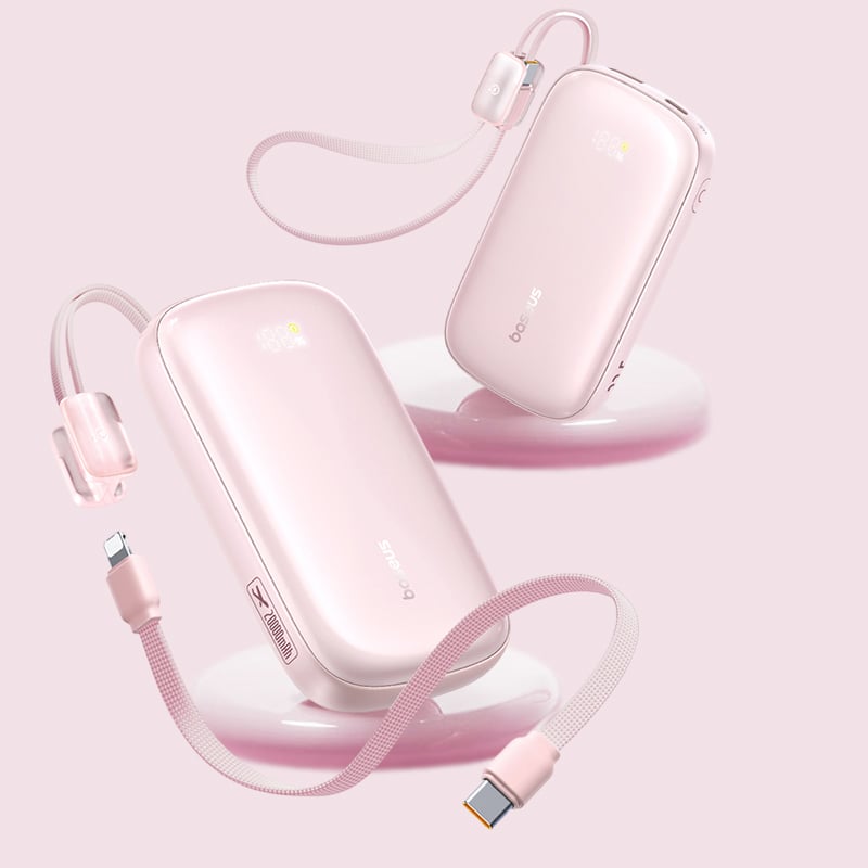 Baseus - Power Bank EnerFill FC21 Qpow 3 Ultra (E0027Q02) - Leválasztható Kábellel, 10000mAh, 45W, Digitális Kijelző - Nebula Rózsaszín-4