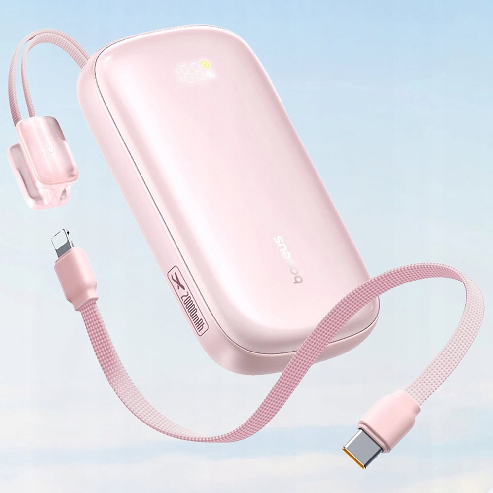 Baseus - Power Bank EnerFill FC21 Qpow 3 Ultra (E0027Q02) - Leválasztható Kábellel, 10000mAh, 45W, Digitális Kijelző - Nebula Rózsaszín-6