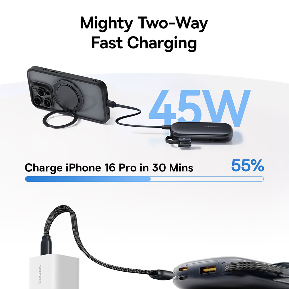 Baseus Power Bank EnerFill FC21 Qpow 3 Ultra (E0027Q03) - Levehető kábellel, 10000mAh, 45W, Digitális kijelző - Galaxy Blue-3