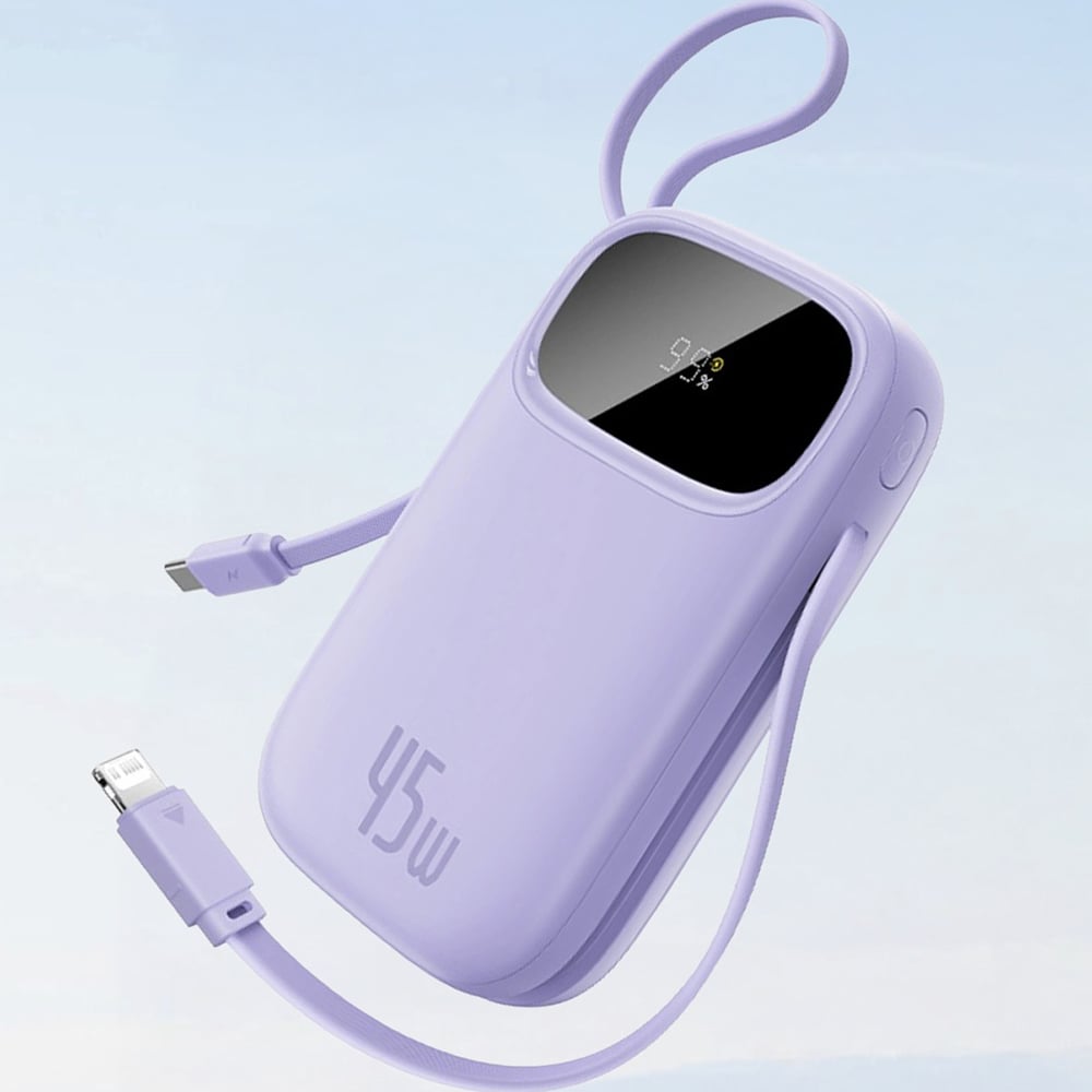 Power Bank Baseus EnerFill FC31 Qpow 3 (E0028C02) - USB-C/Lightning kábelekkel, 10000mAh, 45W, Digitális Kijelző - Nebula Purple-1