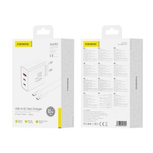 FONENG falitöltő Gan50-EU GaN PD 65W 2xUSB-C + 1xUSB QC3.0 + USB-C - USB-C kábel Fehér