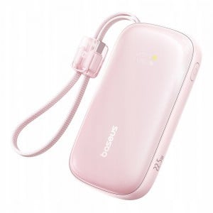 Baseus EnerFill FC21 Qpow 3 Ultra Power Bank levehető kábellel, 10000mAh, 22.5W, Digitális Kijelző - Nebula Pink